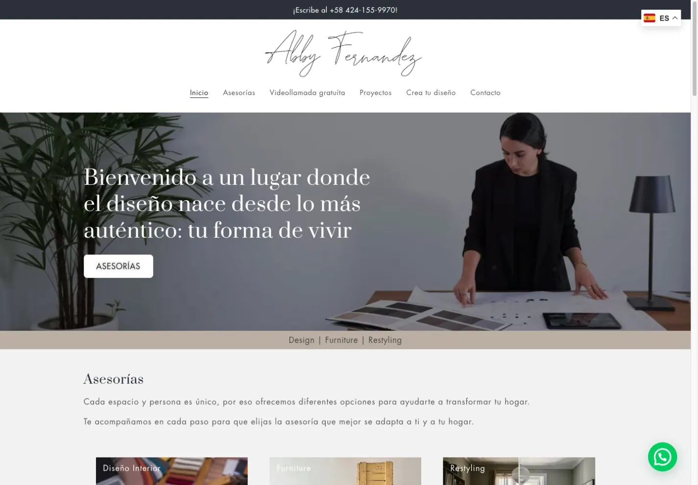 Captura de la web de Abby Fernández Design